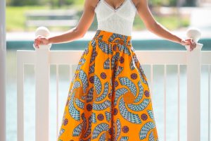 High Waisted African Print Maxi Skirt with Side Pockets